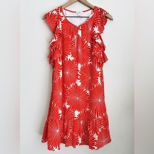 J. Crew Women’s Flutter Sleeves Flounce Red and White Floral Dress